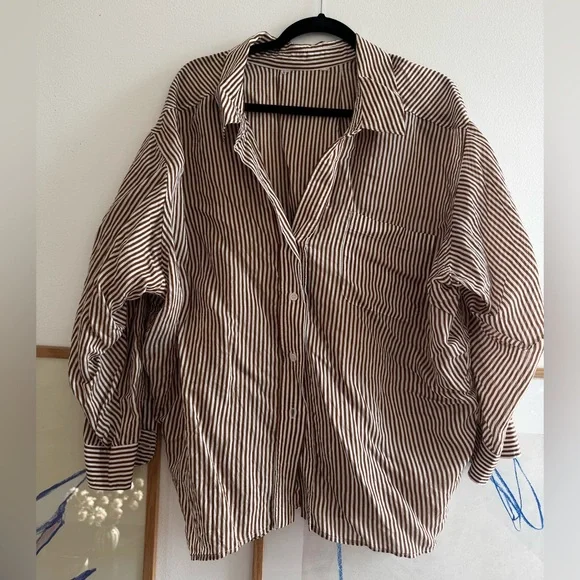 Zara Brown Striped Button Down Shirt - Picture 1 of 2